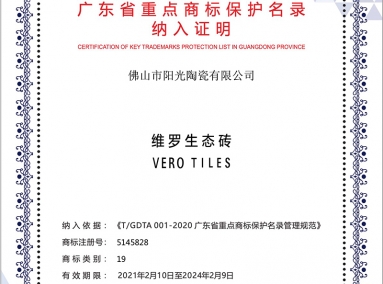 2021维罗广东省重点商标保护名录证书